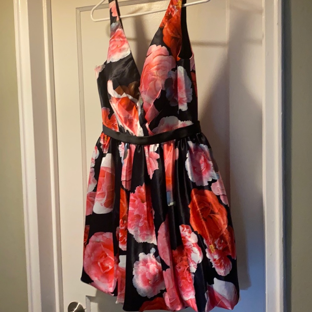 High waist, full skirt, mini cocktail dress
